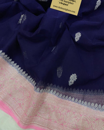 Midnight Pure Kadhwa Chiffon Banarasi Saree