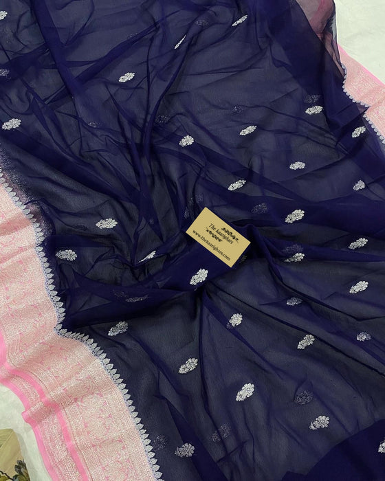Midnight Pure Kadhwa Chiffon Banarasi Saree