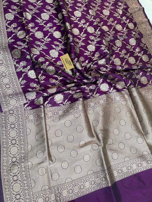 Magenta Pure Katan Silk Banarasi Handloom Saree - Sona Roopa Jaal work