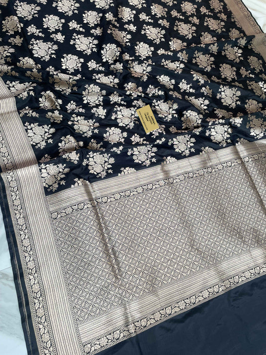 Royal Blue Pure Katan Silk Banarasi Handloom Saree - Heavy Jaal work