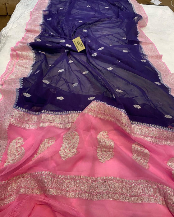 Midnight Pure Kadhwa Chiffon Banarasi Saree