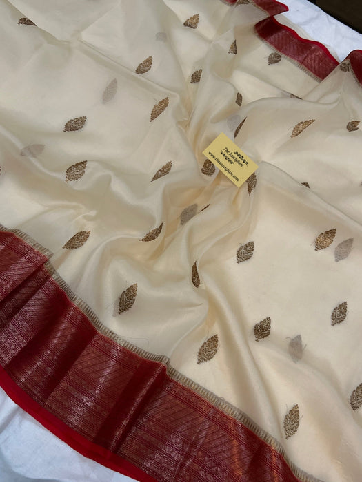 White Pure Kora Banarasi Handloom Saree