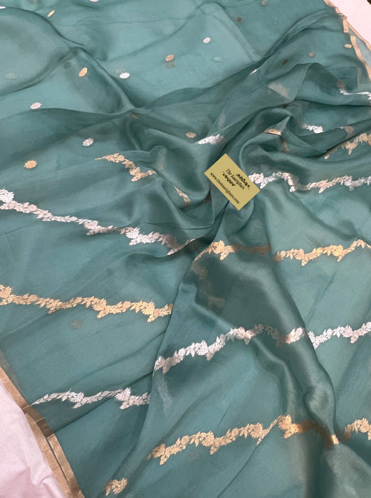Persian Blue Pink Pure Kora Banarasi Handloom Saree