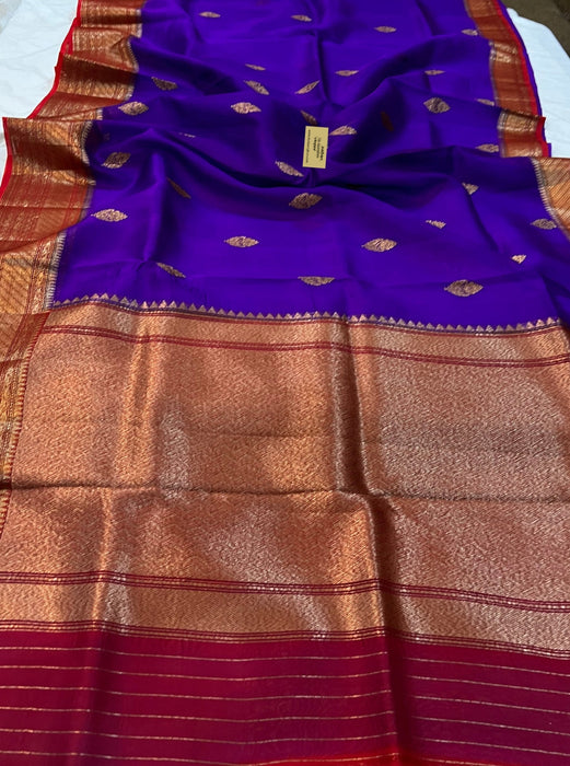 Purple Pure Kora Banarasi Handloom Saree
