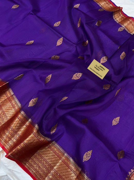 Purple Pure Kora Banarasi Handloom Saree