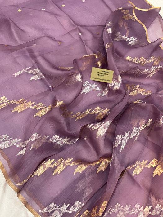 Light Lavender Pure Kora Banarasi Handloom Saree