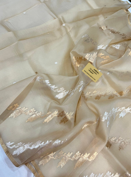 Olive Pure Kora Banarasi Handloom Saree