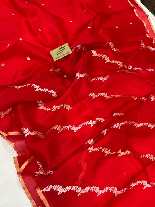 Red Pure Kora Banarasi Handloom Saree