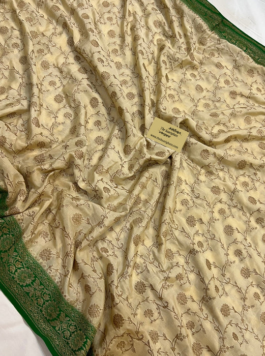Beige Pure Khaddi Crepe Banarasi Handloom Saree