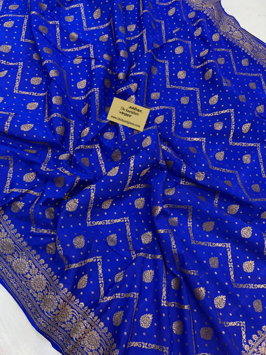Royal Blue Pure Khaddi Crepe Banarasi Handloom Saree