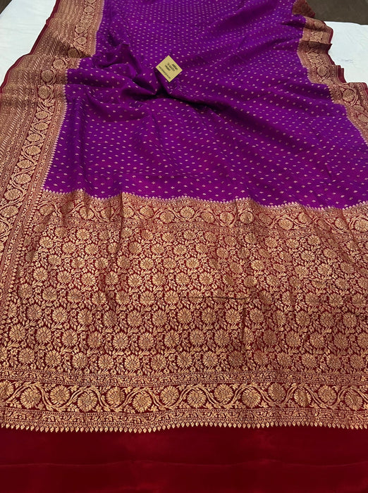Purple Pure Khaddi Crepe Banarasi Handloom Saree