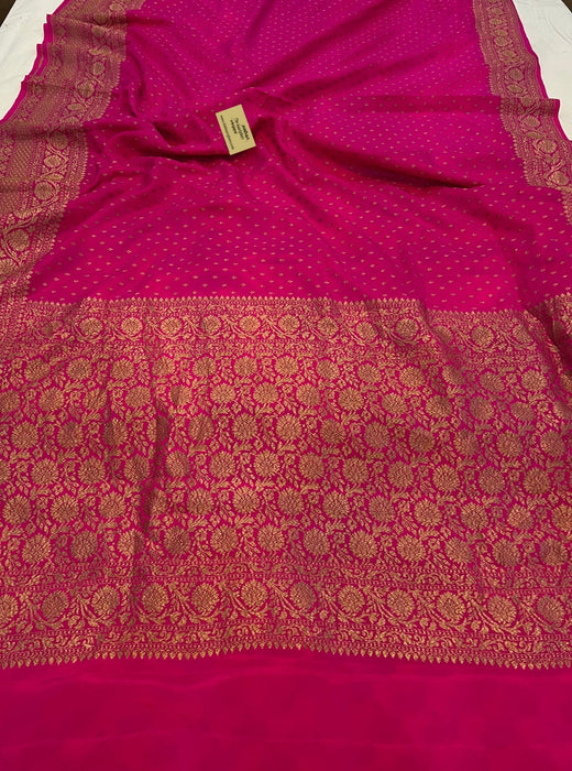 Pink Pure Khaddi Crepe Banarasi Handloom Saree