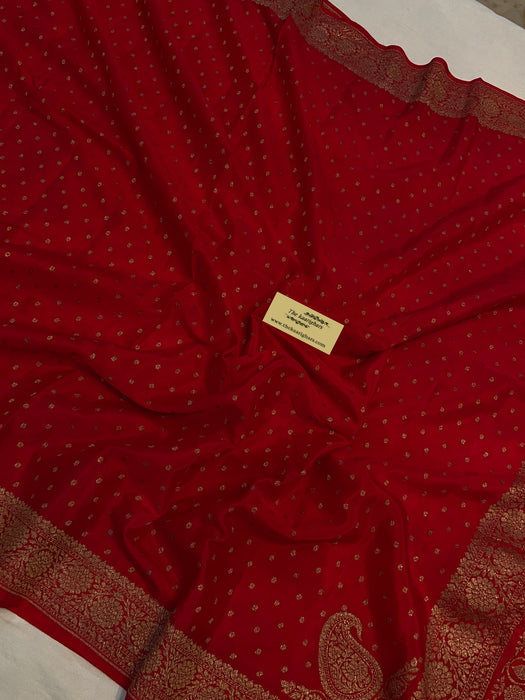 Red Pure Khaddi Crepe Banarasi Handloom Saree