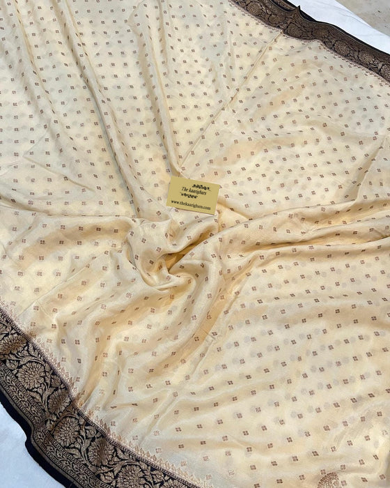 Cream Pure Khaddi Crepe Banarasi Handloom Saree