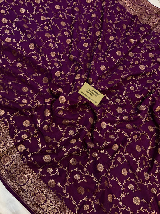 Dark Purple Pure Khaddi Crepe Banarasi Handloom Saree