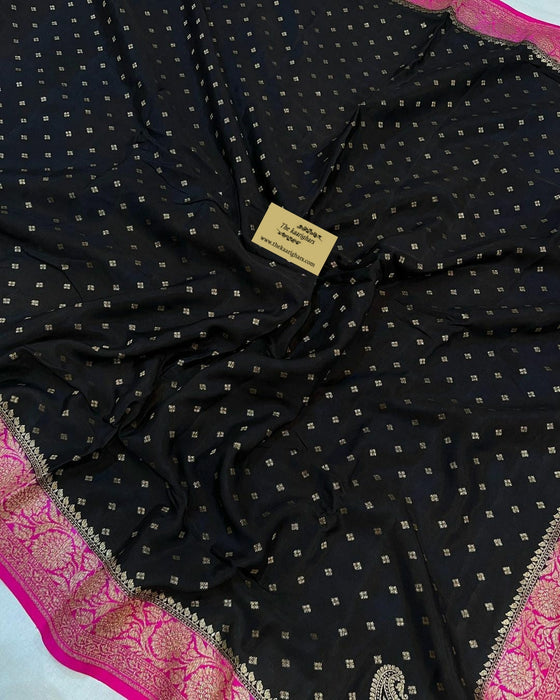 Black Pure Khaddi Crepe Banarasi Handloom Saree