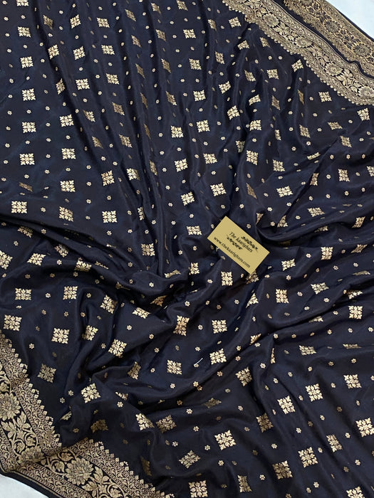 Black Pure Khaddi Crepe Banarasi Handloom Saree