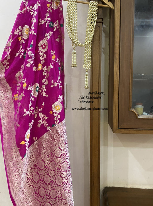 Rani Pure Chiffon Banarasi Handloom Dupatta - Water Zari