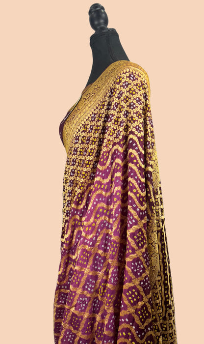 Pure Khaddi Georgette Bandhani Banarasi Saree
