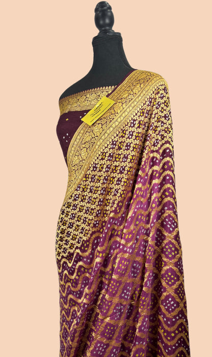 Pure Khaddi Georgette Bandhani Banarasi Saree