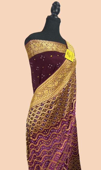 Pure Khaddi Georgette Bandhani Banarasi Saree