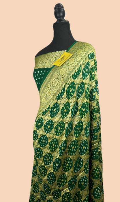 Pure Khaddi Bandhani Banarasi Saree