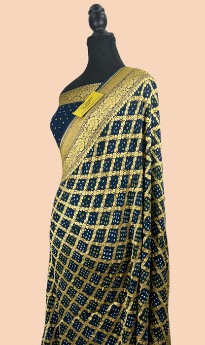 Pure Khaddi Georgette Bandhani Banarasi Saree
