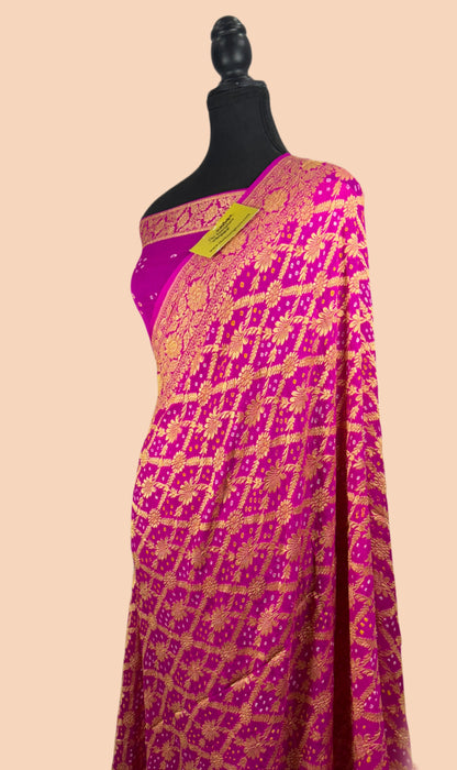 Rani Pure Khaddi Georgette Bandhani Banarasi Saree