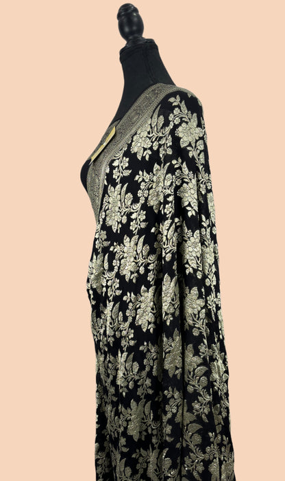 Black Pure Khaddi Georgette Banarasi Saree -  Water Zari