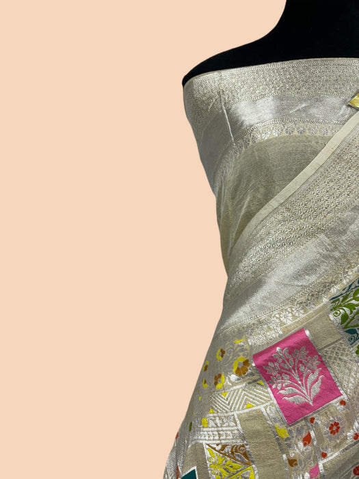 Pure Tussar Georgette Banarasi Handloom Saree - Meenakari Work