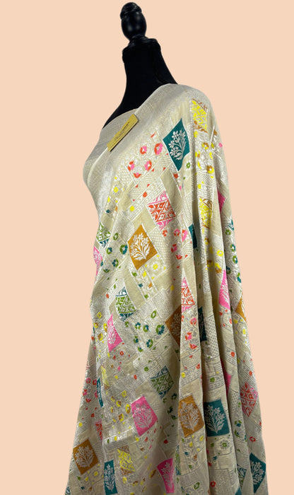 Pure Tussar Georgette Banarasi Handloom Saree - Meenakari Work