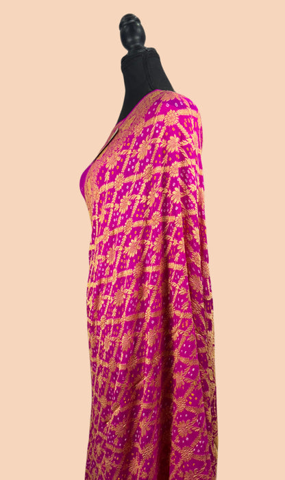 Rani Pure Khaddi Georgette Bandhani Banarasi Saree