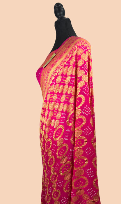 Pure Khaddi Georgette Bandhani Banarasi Saree