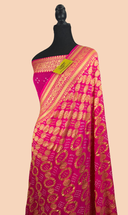 Pure Khaddi Georgette Bandhani Banarasi Saree