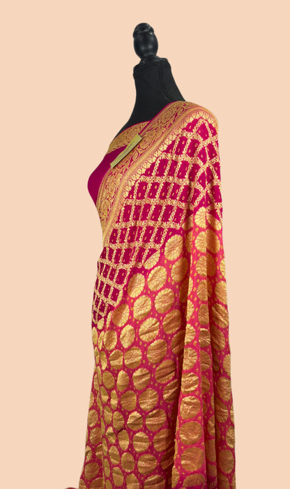 Pure Khaddi Georgette Bandhani Banarasi Saree