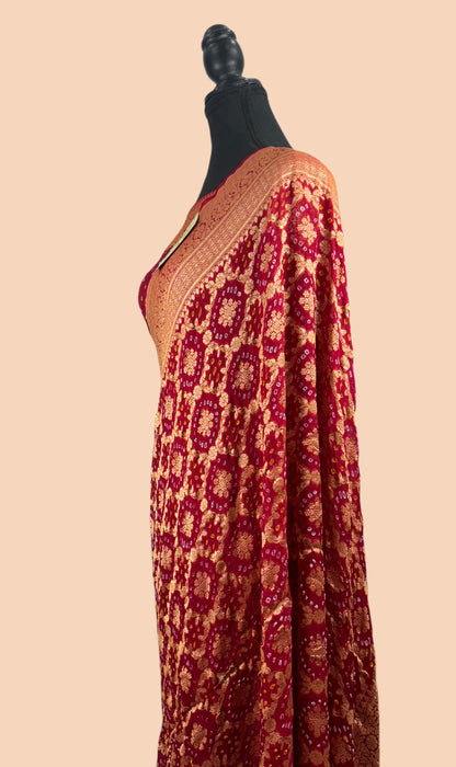 Pure Khaddi Georgette Bandhani Banarasi Saree