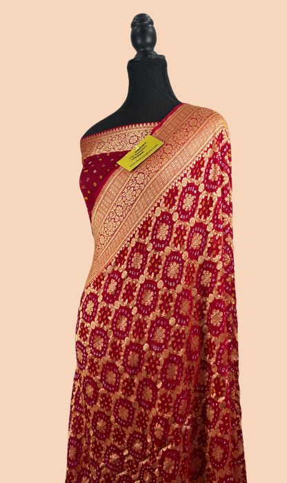 Pure Khaddi Georgette Bandhani Banarasi Saree