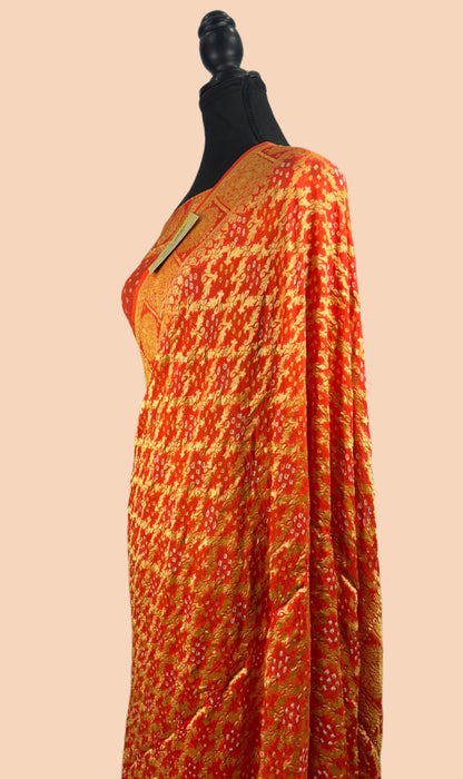Pure Khaddi Georgette Bandhani Banarasi Saree