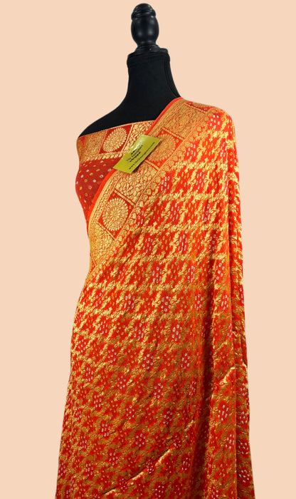 Pure Khaddi Georgette Bandhani Banarasi Saree