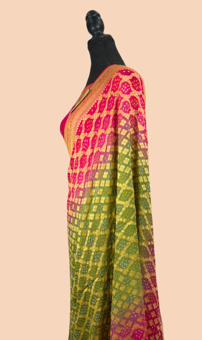 Alia Bhatt Bandhani Pure Khaddi Georgette Banarasi Saree - Bandhani