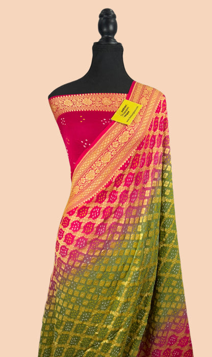 Alia Bhatt Bandhani Pure Khaddi Georgette Banarasi Saree - Bandhani