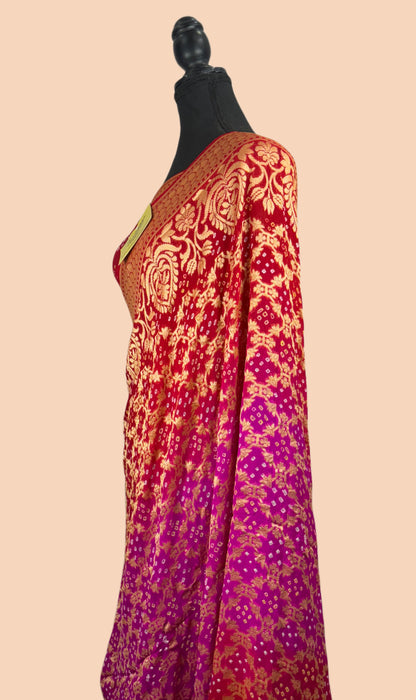 Pure Khaddi Georgette Bandhani Banarasi Saree