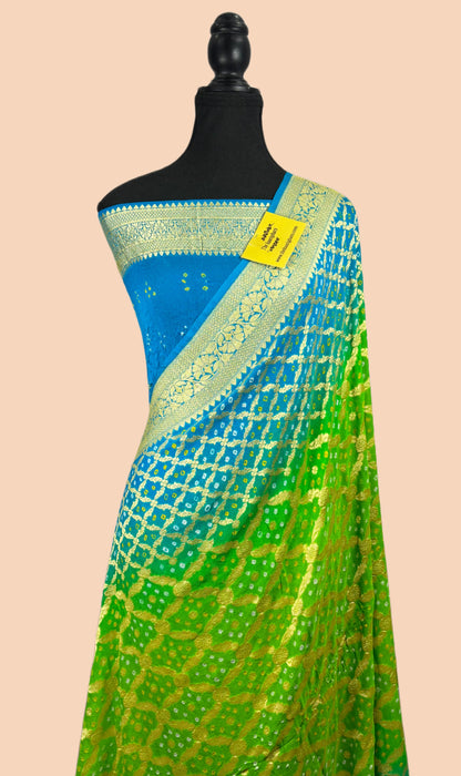 Jahnvi Kapoor Pure Khaddi Georgette Banarasi Handloom Saree - Bandhani
