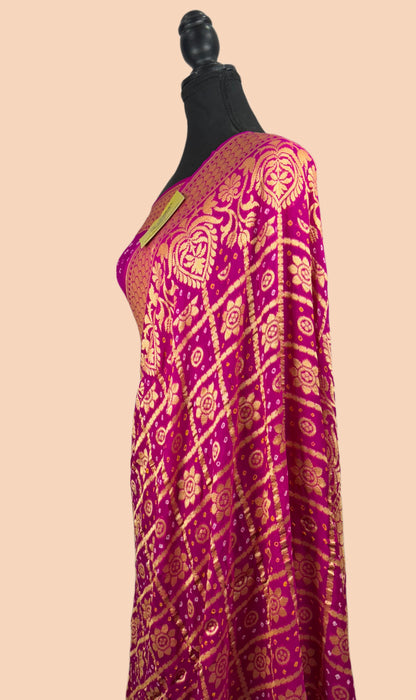 Pure Khaddi Georgette Bandhani Banarasi Saree