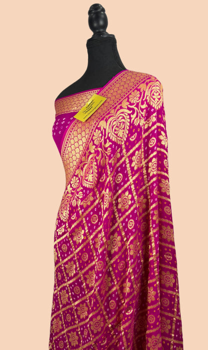 Pure Khaddi Georgette Bandhani Banarasi Saree