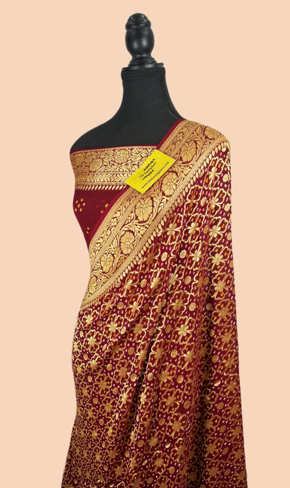 Pure Khaddi Georgette Bandhani Banarasi Saree