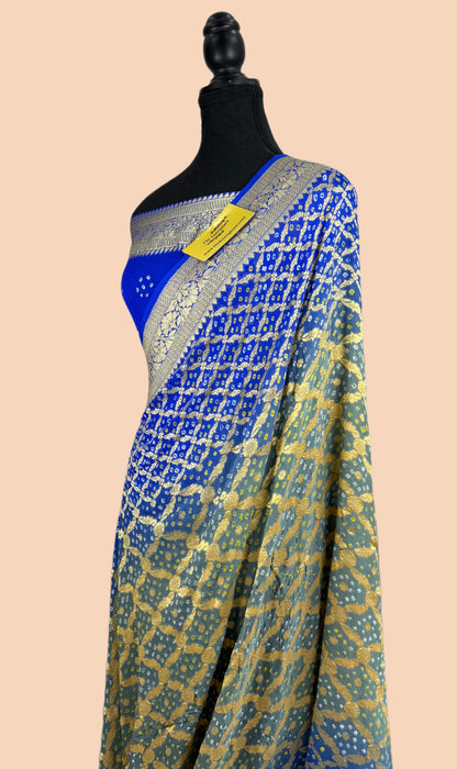 Pure Khaddi Georgette Bandhani Banarasi Saree