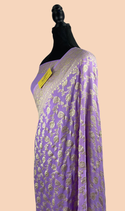 Lavender Pure Khaddi Georgette Banarasi Saree - Water Zari
