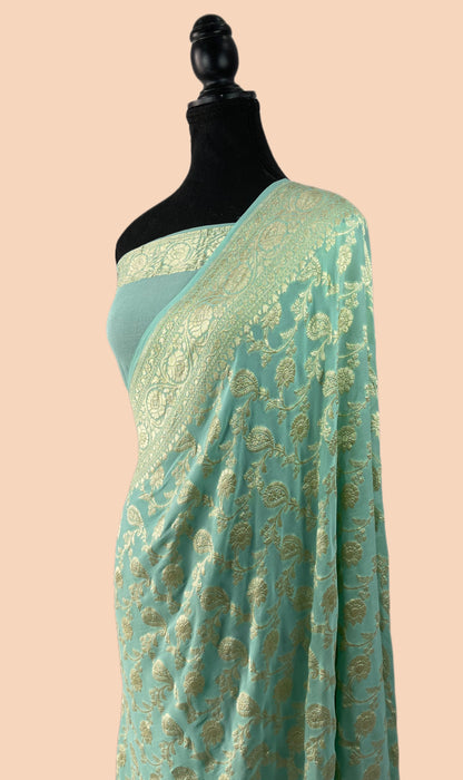 Glacier Pure Khaddi Georgette Banarasi Saree - Water Zari
