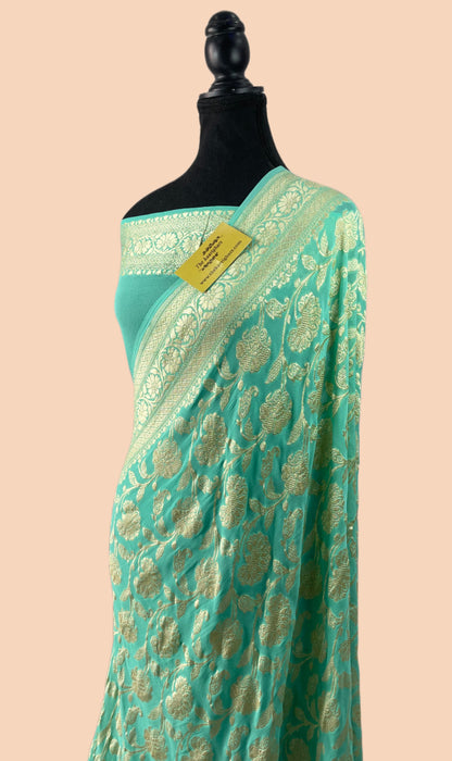 Pure Khaddi Georgette Banarasi Saree - Water Zari